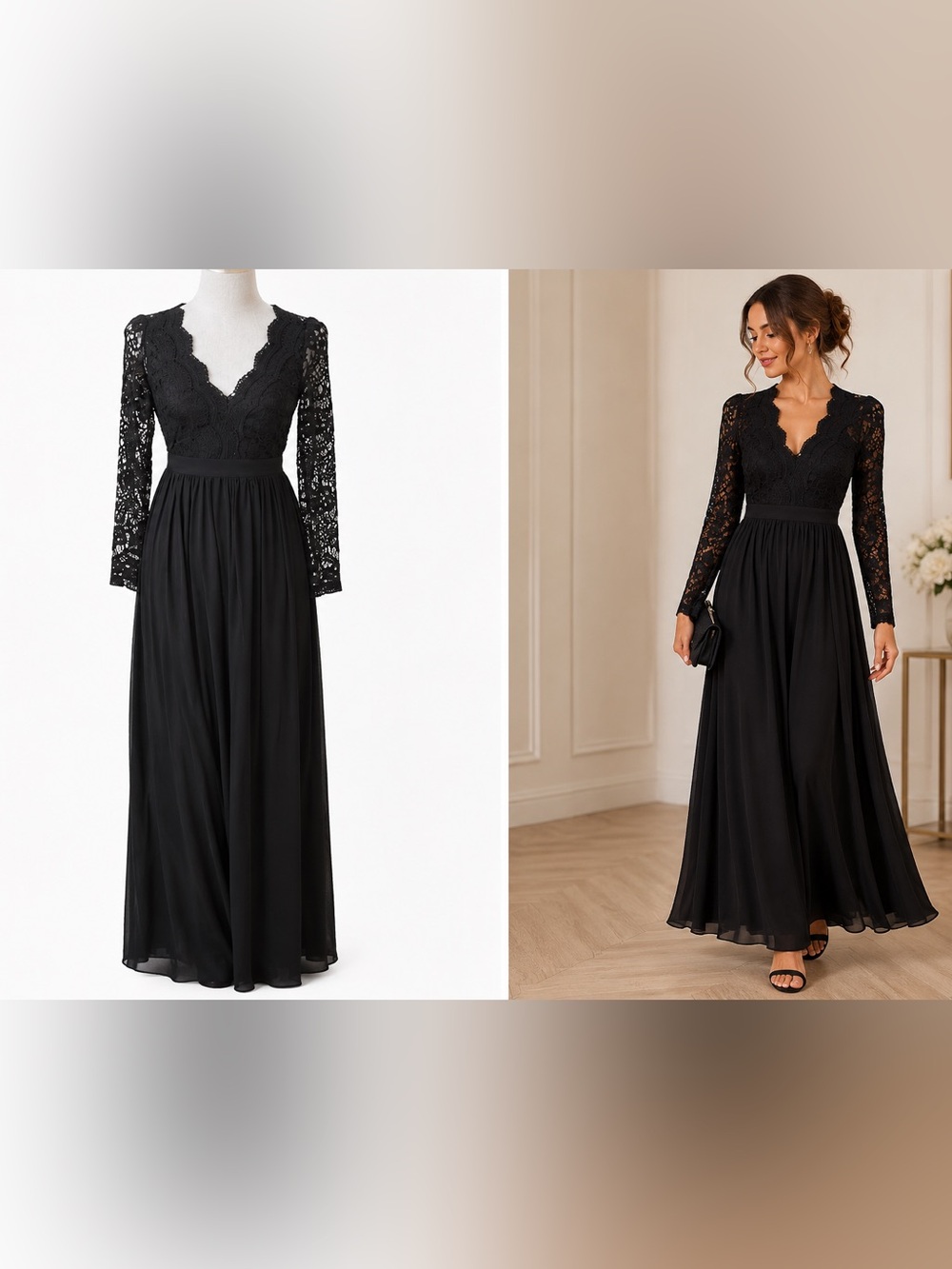 Lulus Black Lace Open Back Maxi Dress XS Long Sleeve Formal Evening Gown